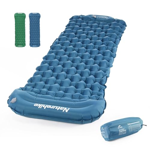 Naturehike Isomatte Selbstaufblasend Camping Luftmatratze Selbstaufblasend 6,5 cm hoch mit Kissen und Fußpumpe aufblasbare Campingmatratze (Blau) von Naturehike