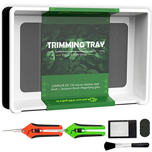 Naturehydro Trimming Tray with Dry Sift Tools Trim Bin for Pollen and Herbs with Screen 2-in-1 Herb Sifter 150 Micron Screen 2 Trimming Scissors and Brush (White) von Naturehydro