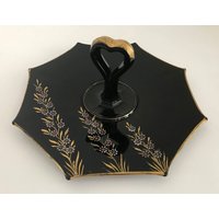 Vintage Schwarz Octoagon Geformt Mitte Hand Servierplatte Mit Bemalt Blumen von NaturelandCandles