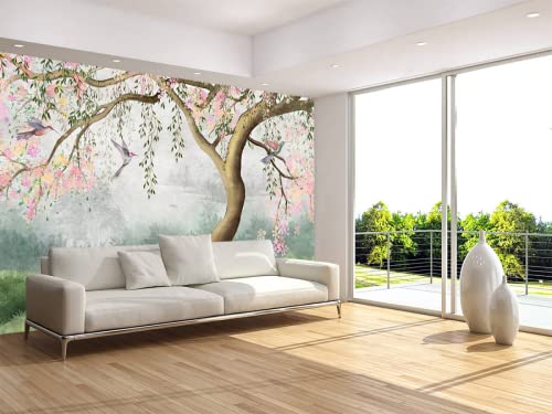 Fototapete 3D Effekt Handgemalte Baum Kolibri Tapeten 3D Effekt Vliestapete Wohnzimmer Schlafzimmer Wandbilder Wanddeko von Naturempress