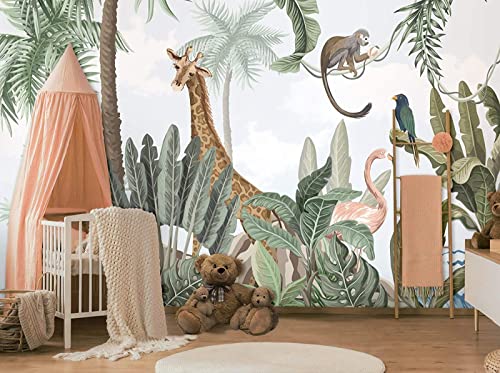 Fototapete 3D Effekt Tapete Dschungel Tiere Giraffe 3D Tapeten Wandbilder Wohnzimmer Schlafzimmer Kinderzimmer Dekoration Wanddeko von Naturempress
