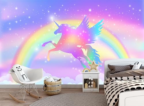 Fototapete 3D Effekt Tapete Regenbogen Einhorn 3D Tapeten Wandbilder Wohnzimmer Schlafzimmer Kinderzimmer Dekoration Wanddeko von Naturempress