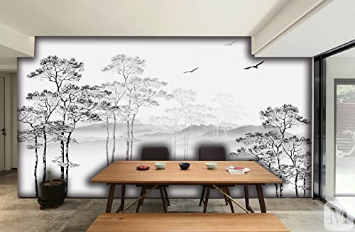 Fototapete 3D Effekt Tapete Schwarzer Und Weißer Baum Landschaft 3D Tapeten Wandbilder Wohnzimmer Schlafzimmer Kinderzimmer Dekoration Wanddeko von Naturempress