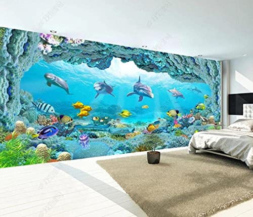 Fototapete 3D Effekt Tapete Unterwasserwelt Delfine Aquarium 3D Tapeten Wandbilder Wohnzimmer Schlafzimmer Kinderzimmer Dekoration Wanddeko von Naturempress