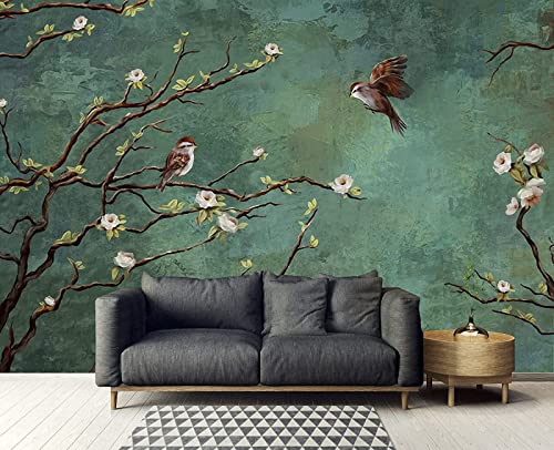 Fototapete 3D Effekt Vintage Blumen Und Vögel Tapeten 3D Effekt Vliestapete Wohnzimmer Schlafzimmer Wandbilder Wanddeko von Naturempress