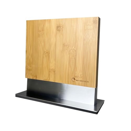 Premium Messerblock Magnetisch - Messerhalter Ohne Messer - Doppelseitiger Messeraufbewahrung - Knife Block Magnetic - Bamboo von Naturepulse