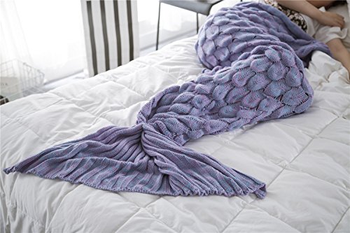 Deckenhaken Erwachsene Teens Wohnzimmer Sofa Super Soft Decken Schlafsäcke handgefertigt Strick Fisch Waage Muster-Lila von Naturer