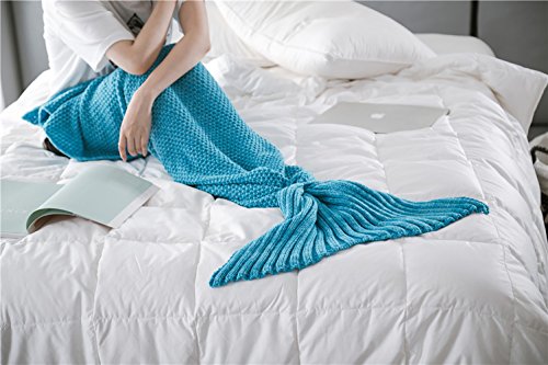 Meerjungfrau Endstück Häkeln Decke Teens Jugendliche Erwachsene Wohnzimmer Sofa super weiche Decken Schlafsack-Eisblau von Naturer