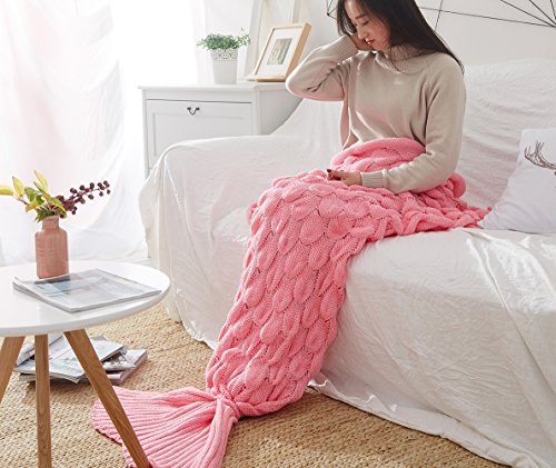 Meerjungfrauendecke Mermaid Schwanz Blanket 195 cm Fischschwanz, Meerjungfrau Häkeln Decke Sofa Schlafdecke Schlafsack kuschelig warm rosa Decke von Naturer