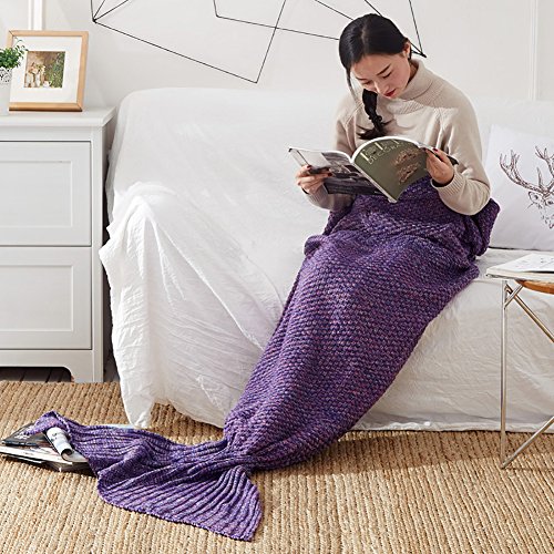 Naturer Mermaid Tail Decke, All Seasons Meerjungfrau Schlafsack Blanket, Häkeln Handwerk Warm Sofa Wohnzimmer Blanket für Erwachsene Purple von Naturer