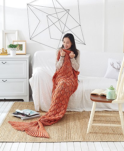 Mermaid Tail Deckenhaken Erwachsene Teens Wohnzimmer Sofa Super Soft Decken Schlafsäcke-Orange 195cm von Naturer