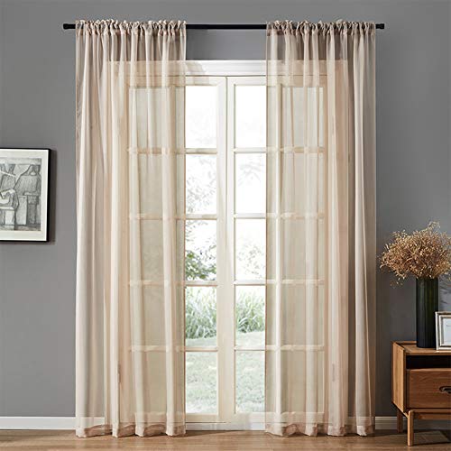 Naturer Gardinen Vorhang Transparent Kräuselband in Beige 225x140 Lang Stores Voile für Schiene Fensterschal Wohnzimmer Schlafzimmer Landhaus von Naturer