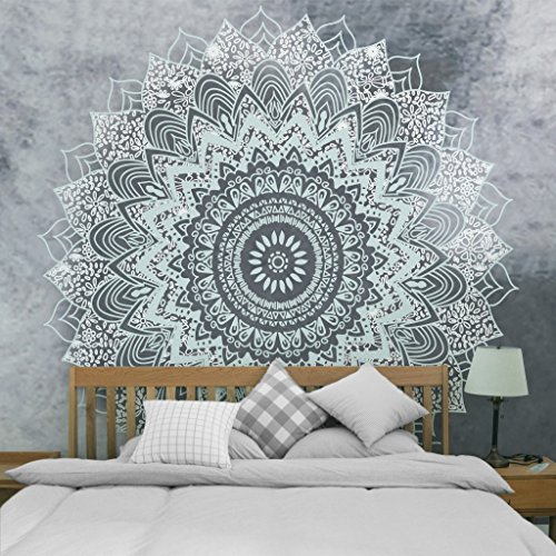 Naturer Mandala Wandteppich Grau 200x150 Indisch Psychedelic Wandbehang Elefant Boho Wandtuch Hippie Boho Chic Indischer Tapestry Mandala Tuch Bohemien Gobelin von Naturer