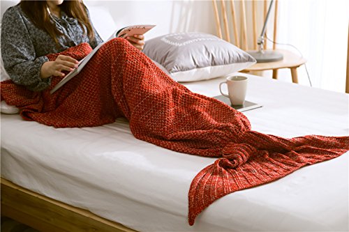 Naturer Meerjungfrau Kuscheldecke Flossen-Decke Wohndecke Tagesdecke Strickdecke Schlafdecke Schmusedecke 80x180cm Rot von Naturer