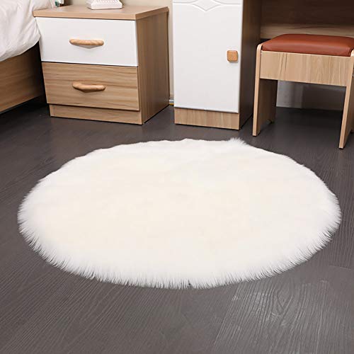 Naturer Teppich Weiss Hochflor 90cm Rund Modern Teppich Flauschig Lammfellimitat Nachahmung Wolle Teppich Longhair Fell Optik Gemütliches Schaffell Bettvorleger Sofa Matte von Naturer