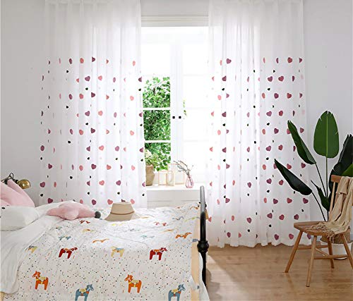 Naturer Voile Gardinen Transparent Kinderzimmer 260x140 Lang Rosa Herz Muster Kinder Gardinen Durchsichtig Blumenmuster von Naturer