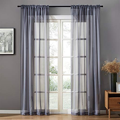 Naturer Voile Vorhang Transparente Kräuselband Dunkelgrau 145x140 Kurz Gardinen Durchsichtig Schlaufenschal Fensterschal Wohnzimmer Schlafzimmer 2er Set von Naturer