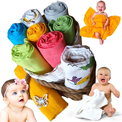 Natureville Musselin Spucktucher Baby Geschenk für Neugeborenen - Doppelt Gewebte Mull Windeln mit Verstärkter Umrandung - Mullwindeln - Musselin Waschlappen - Reine Baumwolle - 80x80 cm - 7er Pack von Natureville