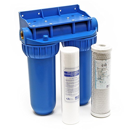 Naturewater NW-BR10B2 2 Stufen Wasserfilter Doppelfilter, 5 µ, 32,89 mm (1"), Ø62 mm PP Kartusche, Filter Wandhalterung, Filterschlüssel, Sedimentfilter Aktivkohleblock von Naturewater