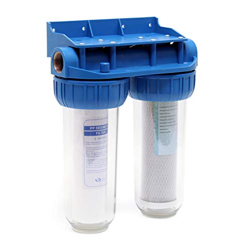 Naturewater NW-BR10B3 2 Stufen Wasserfilter Doppelfilter, 5 µ, 20,67 mm (1/2"), Ø62 mm PP Kartusche, Filter Wandhalterung, Filterschlüssel, Sedimentfilter Aktivkohleblock von Naturewater