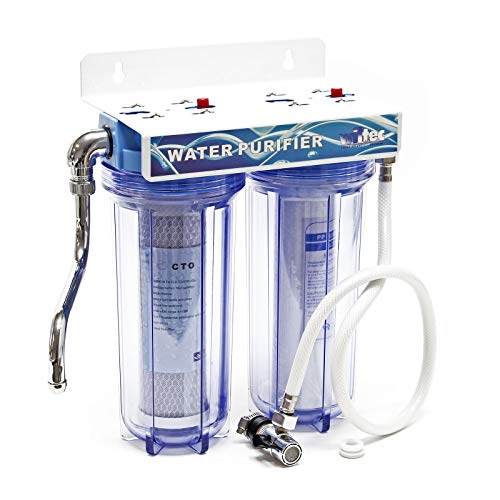 Naturewater NW-PR102 2 Stufen Wasserfilter Doppelfilter, 5 µ, 26,16 mm (3/4"), Ø62 mm PP Kartusche, Filter Wandhalterung, Filterschlüssel, Sedimentfilter Aktivkohleblock von Naturewater