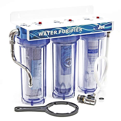 Naturewater NW-PR103 3 Stufen Wasserfilter, 5 µ, 26,16 mm (3/4"), Ø62 mm PP Kartusche, Filter Wandhalterung, Filterschlüssel, Sedimentfilter Aktivkohleblock Aktivkohlegranulat von Naturewater