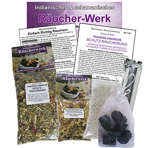 11-TLG Räucherset TRANSSILVANISCHE Schutz RÄUCHERUNG + WEIHRAUCH + SCHWARZER TURMALIN. 2 x Räuchermischungen + ZUBEHÖR + Anleitung. 81158 von Naturheilmittel Heilsteine Methusalem GmbH Neu-Ulm