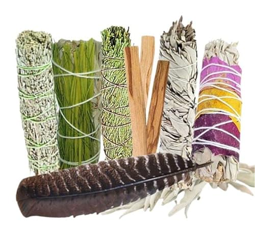 13-TLG Räucherset mit Räucherfeder + weißer Salbei + Beifuss + Palo Santo + Sweetgrass zum räuchern für RAUHNÄCHTE & HAUSREINIGUNG. Räucherwerk + Räucheranleitung + Geschenk-Säckchen. 82865-3F von Naturheilmittel Heilsteine Methusalem GmbH Neu-Ulm