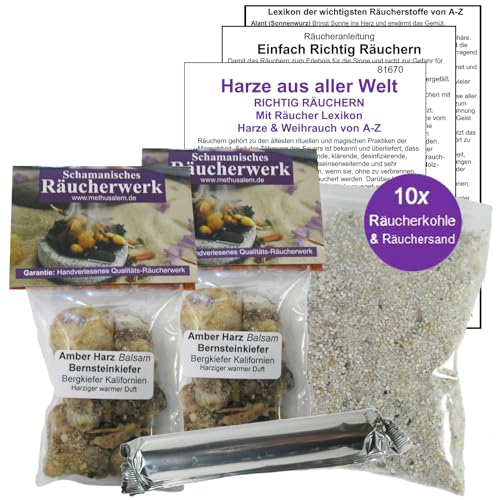 Naturheilmittel Heilsteine Methusalem GmbH Neu-Ulm 2 x 50ml AMBERBAUM Harz der kalifornischen BERGKIEFER 6-TLG Räucherset zum räuchern mit Räucherwerk und Räucherzubehör. 81670-30 von Naturheilmittel Heilsteine Methusalem GmbH Neu-Ulm