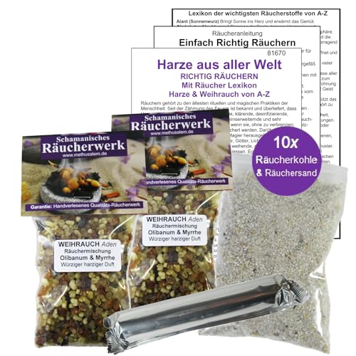 2 x 50ml WEIHRAUCH Aden Reine HARZE Olibanum Eritrea & MYRRHE Fein zum Räuchern & Ausräuchern. 6-TLG Räucherset (4 x ZUBEHÖR) mit Räucherwerk für Hausreinigung & Rauhnächte. 81670-52 von Naturheilmittel Heilsteine Methusalem GmbH Neu-Ulm
