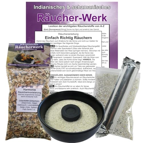 6-TLG Harmonie Räucherset zur RAUMHARMONISIERUNG. Hochwertige Räuchermischung zum RÄUCHERN & AUSRÄUCHERN. 120ml Räucherwerk mit Weihrauch, Zirbenkiefer, Lavendel u.a. (5 x ZUBEHÖR) 82045-S von Naturheilmittel Heilsteine Methusalem GmbH Neu-Ulm