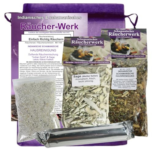 6-TLG Räucher-Set INDIANISCHE HAUSREINIGUNG. 2 x Räuchermischungen + SAGE Salbei + ZUBEHÖR + Anleitung. 81169 von MyTobaQ
