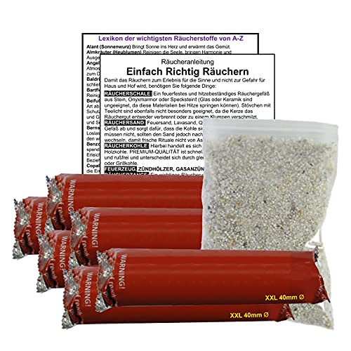 60x Räucherkohle Premium 40mm zum Räuchern + RÄUCHERSAND. 8-TLG Räucherset mit 6 Rollen Premium Kohle für Räucherwerk + Räucheranleitung. 81584-L 60x Räucherkohle Premium 40mm zum Räuchern + RÄUCHERSAND. 8-TLG Räucherset mit 6 Rollen Premium Kohle für Räucherwerk + Räucheranleitung. 81584-L von Naturheilmittel Heilsteine Methusalem GmbH Neu-Ulm