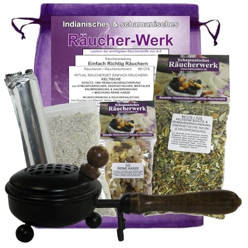 7-TLG RÄUCHERSET KELTISCHE Schutz- & REINIGUNGS-RÄUCHERUNG zur ENERGETISCHEN HAUSREINIGUNG + Harze. Räucherpfanne + 2 x Räuchermischungen + ZUBEHÖR + Anleitung. 81278-P von MyTobaQ