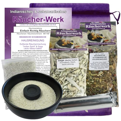 7-TLG Räucher-Set INDIANISCHE HAUSREINIGUNG. 2 x Räuchermischungen mit SAGE Salbei + ZUBEHÖR + Anleitung. 81169-S von MyTobaQ
