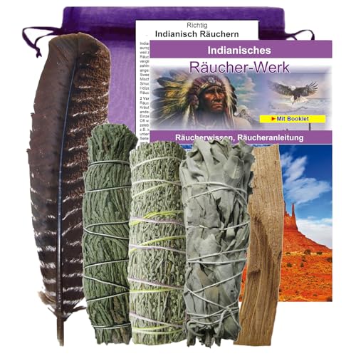 7-TLG Räucherset indianisch schamanische Smudge Kräuterbündel Sage + Präriebeifuss + Zeder + Palo-Santo + Räucherfeder mit Booklet + Beschreibung. 81038 7-TLG Räucherset indianisch schamanische Smudge Kräuterbündel Sage + Präriebeifuss + Zeder + Palo-Santo + Räucherfeder mit Booklet + Beschreibung. 81038 von Naturheilmittel Heilsteine Methusalem GmbH Neu-Ulm