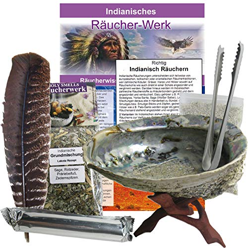 9-tlg Smudge Kit Räucherset Abalone Räuchermuschel 13-16cm + Ständer + Räuchermischung + Feder + Zange + Kohle + Zubehör + Anleitung. 81093 von Naturheilmittel Heilsteine Methusalem GmbH Neu-Ulm