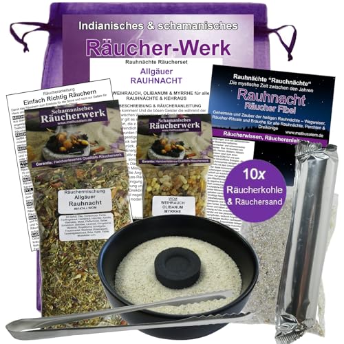 Rauhnächte räuchern 9-TLG Räucher-Set Starter-Set ALLGÄUER RAUHNACHT 20 HEIMISCHEN KRÄUTER + WEIHRAUCH + MYRRHE. Räucherschale, Zange, Anleitung, Rauhnachtfibel, Zubehör 81474-SZ von MyTobaQ
