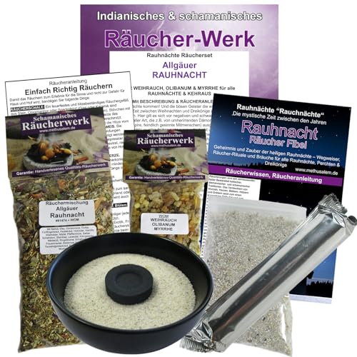 Rauhnächte räuchern 8-TLG Räucher-Starter-Set ALLGÄUER RAUHNACHT mit Räucherschale + HEIMISCHE KRÄUTER + WEIHRAUCH + MYRRHE. Räucherwerk, Rauhnachtfibel, Zubehör. 81474-S von MyTobaQ
