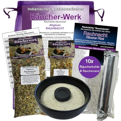 Rauhnächte räuchern 8-TLG Räucher-Starter-Set ALLGÄUER RAUHNACHT mit Räucherschale + HEIMISCHE KRÄUTER + WEIHRAUCH + MYRRHE. Räucherwerk, Rauhnachtfibel, Zubehör. 81474-S von MyTobaQ