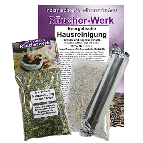 ENERGETISCHE Hausreinigung KRÄUTER & Engel 4-TLG Räucherset zum RÄUCHERN + AUSRÄUCHERN von Büro, Haus, Wohnung. 10 x Räucherkohle + ZUBEHÖR + Anleitung. 81041 von Naturheilmittel Heilsteine Methusalem GmbH Neu-Ulm