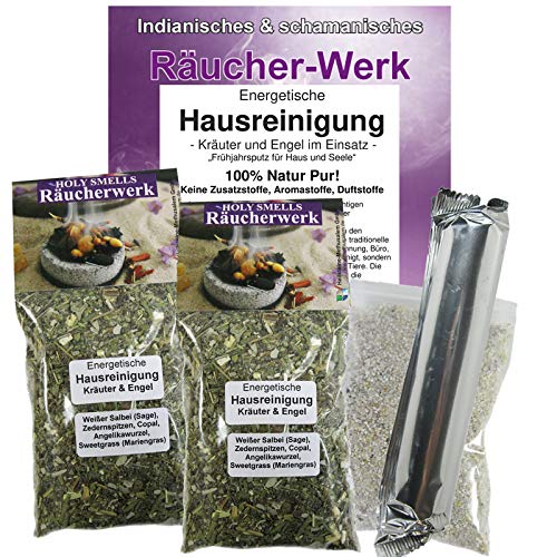 ENERGETISCHE Hausreinigung KRÄUTER & Engel 5-TLG Räucherset zum RÄUCHERN von Büro, Haus, Wohnung. 10 x Räucherkohle + ZUBEHÖR + Anleitung. 81041-X2 von Naturheilmittel Heilsteine Methusalem GmbH Neu-Ulm