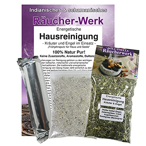 Energetische HAUSREINIGUNG - Kräuter und Engel AUSRÄUCHERN von Haus + Wohnung 4-TLG Set mit SAGE weißer Salbei + Kopalharz + Zeder + Sweetgrass + Angelika + Räucherkohle + ZUBEHÖR. 81043 von Naturheilmittel Heilsteine Methusalem GmbH Neu-Ulm