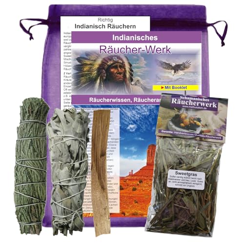 Energetische Hausreinigung Indianisch Räuchern 5-TLG Räucherset Sage (Salbei) + Zeder + Palo Santo + Sweetgrass + Booklet + Beschreibung + Anleitung. 81015 von MyTobaQ
