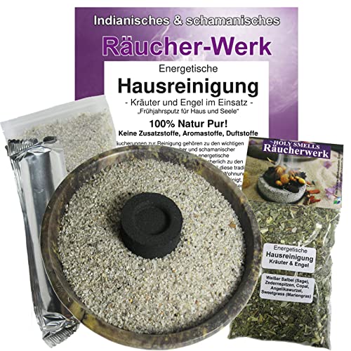 Energetische Hausreinigung KRÄUTER & Engel zum RÄUCHERN + AUSRÄUCHERN von Haus & Wohnung 5-TLG Set 12cm Räucherschale + ZUBEHÖR. 81096 von Naturheilmittel Heilsteine Methusalem GmbH Neu-Ulm