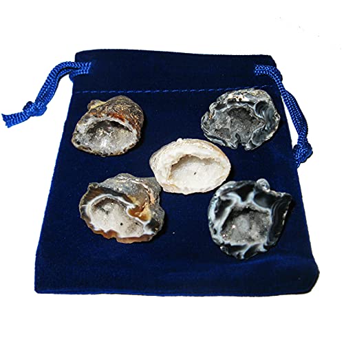 Glücksgeode Achat Kristall Nußgeode 11-TLG Set. 5 x Geode je ca. 2-2,5 cm + 5 x Beschreibungen + 1 x Täschchen. 60047 von Naturheilmittel Heilsteine Methusalem GmbH Neu-Ulm