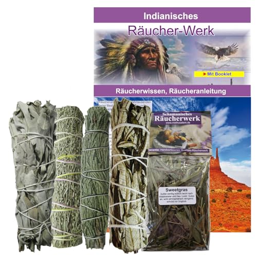 Weißer Salbei + SWEETGRAS + BEIFUSS + Yerba Santa + ZEDER zum räuchern 8-TLG Räucher-Set für RAUHNÄCHTE & energetische Reinigung. Mit Anleitung, Beschreibung, Booklet 81014 von Naturheilmittel Heilsteine Methusalem GmbH Neu-Ulm
