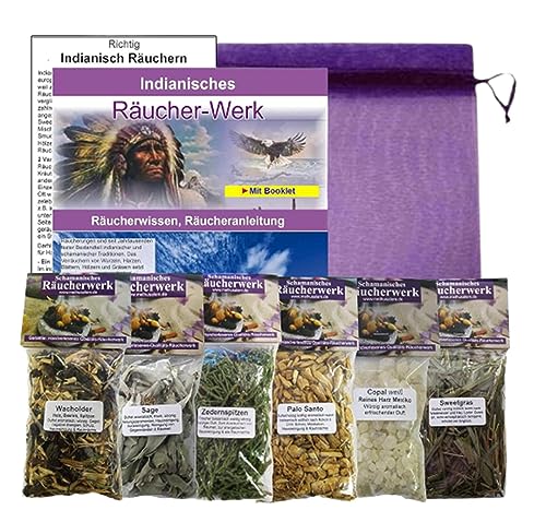 Weißer Salbei + Zeder + Palo-Santo + Sweetgrass 8-TLG Räucher-Set mit Kopalharz + Wacholder. TOP 6 Kräuter & Harze. Mit Beschreibung & Booklet Indianisches RÄUCHERWISSEN. 81020 von Naturheilmittel Heilsteine Methusalem GmbH Neu-Ulm