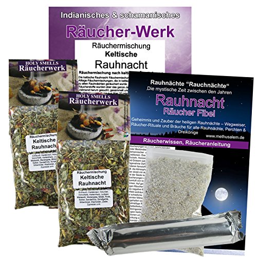 Rauhnächte Räucherset KELTISCHE RAUHNACHT 7-TLG zum räuchern für alle Rauhnächte & Dreikönige. 2X 120ml (240ml) Räuchermischung 22-Kräuter mit Räucherkohle, Rauhnachtfibel, Räucherzubehör. 81143-X2 von MyTobaQ