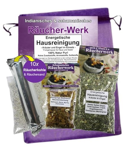 Negative Energien AUSRÄUCHERN 5-TLG Räucher Set ENERGETISCHE HAUSREINIGUNG zum räuchern mit WEIHRAUCH + weißer Salbei + MYRRHE + Styrax UVM. Mit Räucherwerk + Räucherkohle + ZUBEHÖR. 81043-RWR von Naturheilmittel Heilsteine Methusalem GmbH Neu-Ulm
